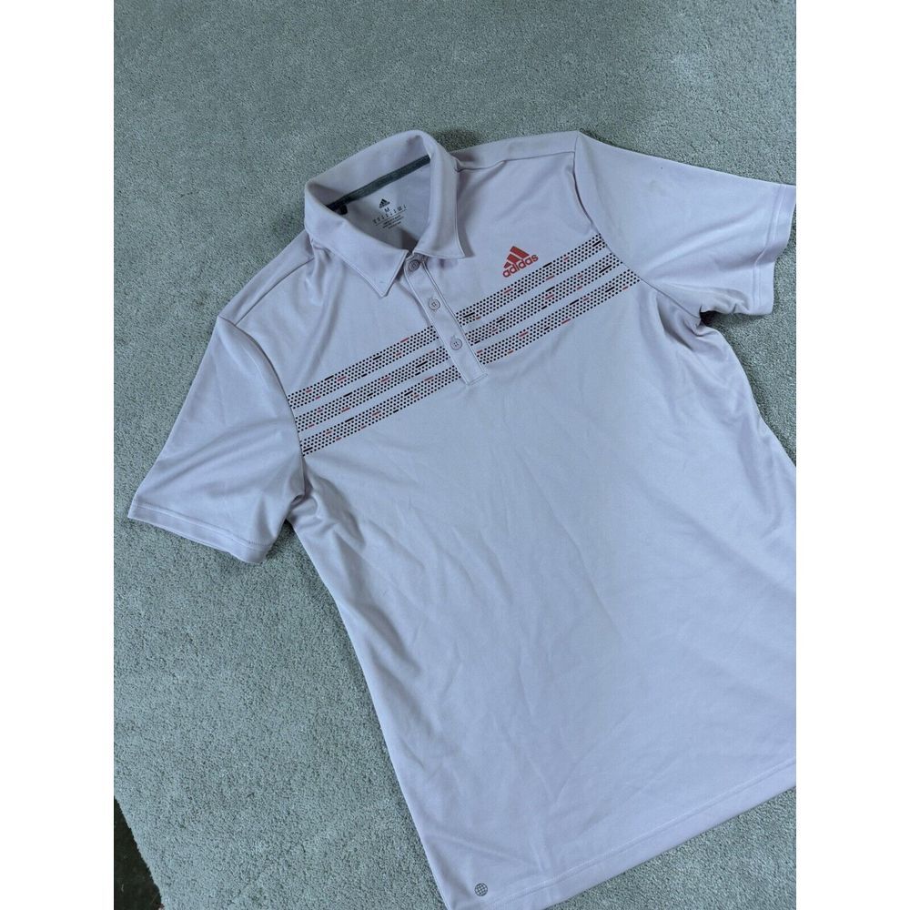 ADIDAS AEROREADY Men Med pale Pink Chest Print performance Golf Polo Shirt